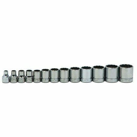 WILLIAMS Socket Set, 13 Pieces, 3/8 Inch Dr, Shallow, 3/8 Inch Size JHWWSB-13RC